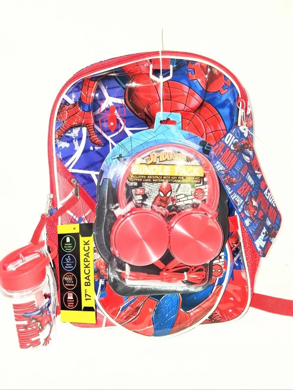 NWT Marvel Spider-Man Light Up Backpack 6 Piece Set Boy's Headphones Lunch Bag